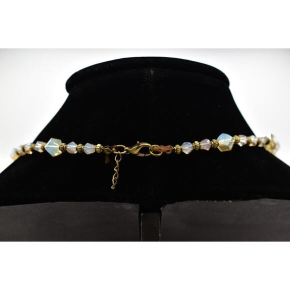 Vintage Crystal Bull Horn Necklace Pendant Iridescent Glass Beaded Chunky Bin6B - Picture 6 of 11
